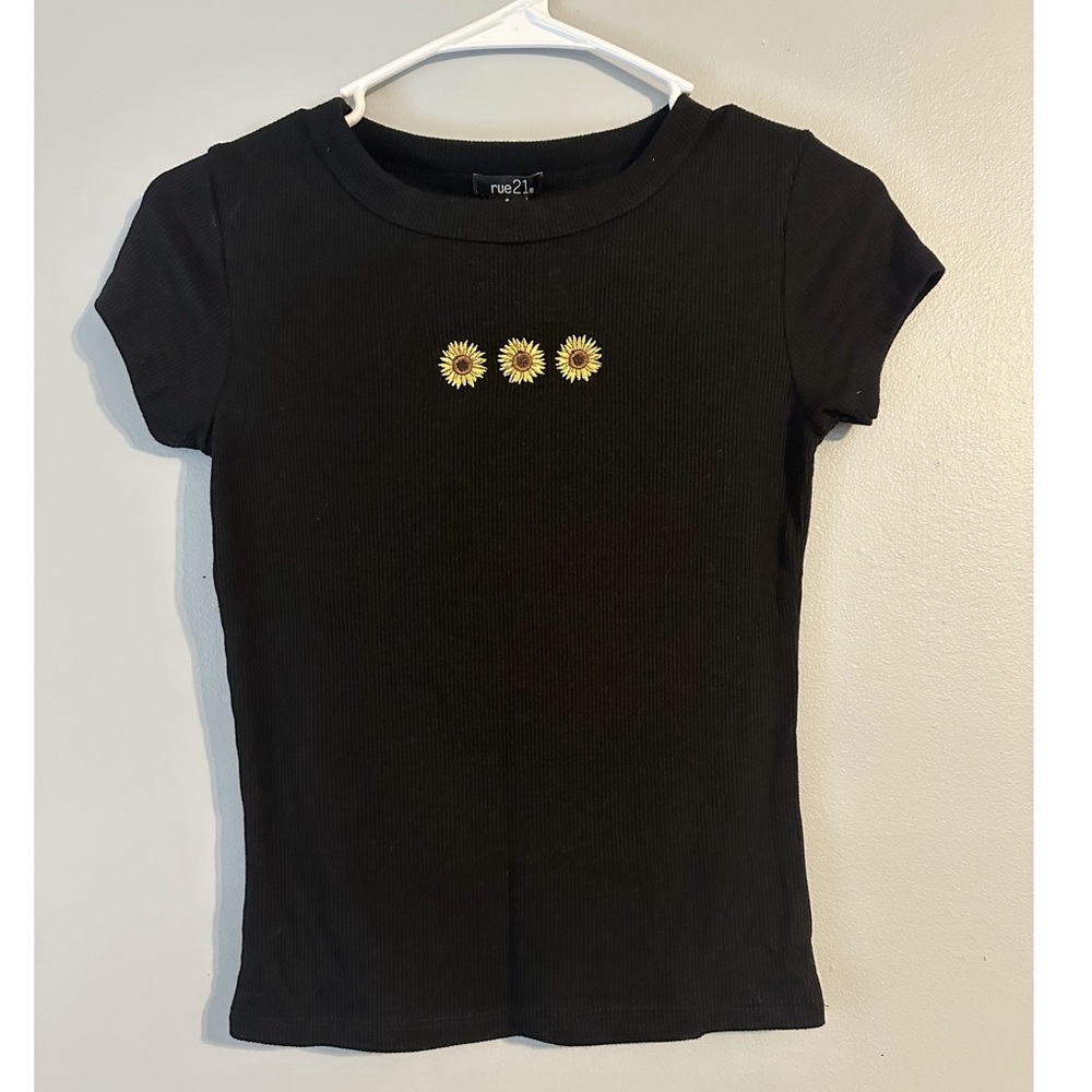 Rue 21 Black shirt with embroidered sunflowers